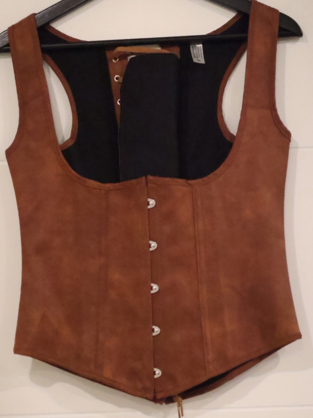 Brown Faux Suede Lace-Up Corset Bustier Top Size M